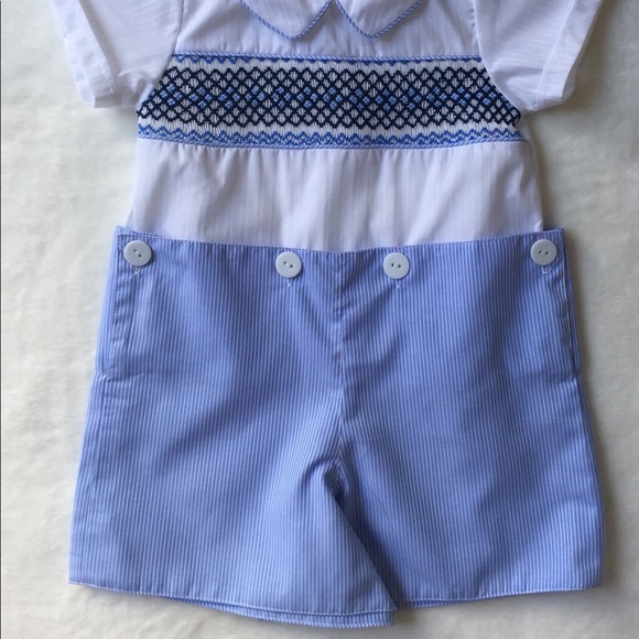 SOLD. Boy, blue, any occasion smocked short sets - Picture 2 of 4